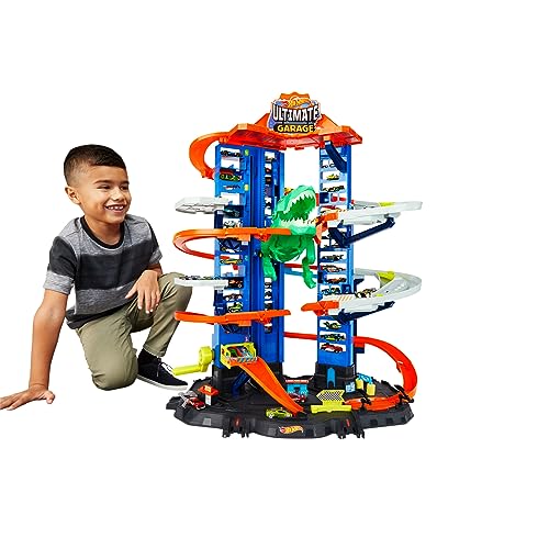 Hot Wheels City Robo T-Rex Ultimate Garage Modalità multigiocatore a più livelli per riporre auto in scala 100 plus 1 64, idea regalo per bambini dai 5 anni in su, GJL14