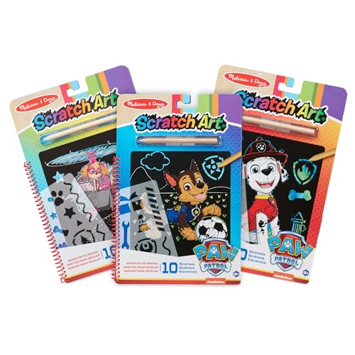 Melissa & Doug Paw Patrol Fogli da Grattare Scratch Art - Set 3 Pezzi con Skye, Rubble, Marshall e Chase, Carta Magica da Grattare, Libro Artistico, Regalo per Bambini e Bambine, 5+ Anni