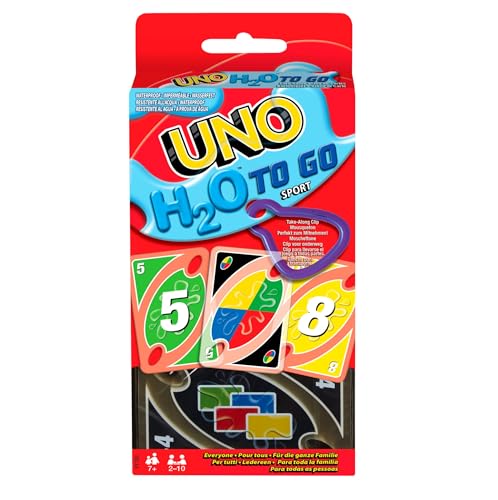 Mattel Games UNO H20 To Go, Juego de Cartas Resistentes al Agua, para niños +7 años y Adultos, Ideal para Playa , Nieve y Viajes , P1703