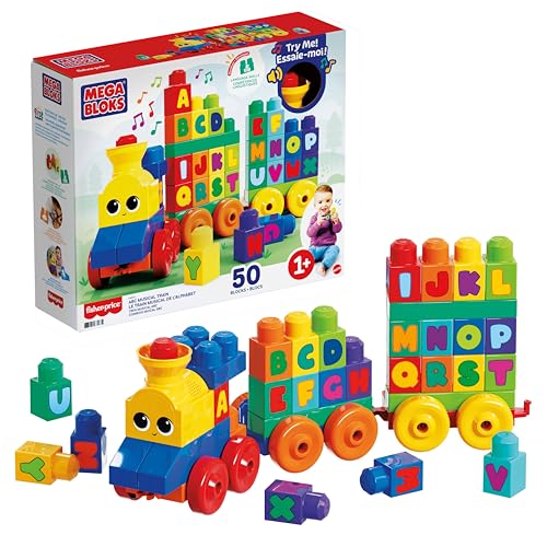 Mega Bloks Tren musical ABC, juguete de construcción para bebé +1 año (Mattel FWK22)