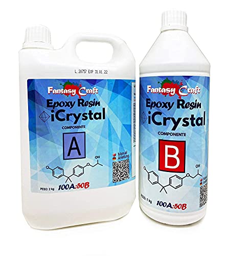 Epoxidharz iCrystal Resin 3 Kg: Ideal für die Herstellung von Schmuck, River Table und künstlerischen Kreationen - Ungiftig zertifiziert - Technische Unterstützung auf Deutsch - 100% Made in Italy