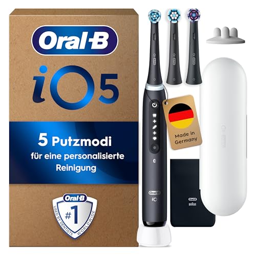 Oral-B iO Series 5 Plus Edition Elektrische Zahnbürste — Electric Toothbrush, Inkl. 3 Aufsteckbürsten und Reise-Etui — 5 Putzmodi für Zahnpflege, Zahnbürste Elektrisch, Designed by Braun, Schwarz