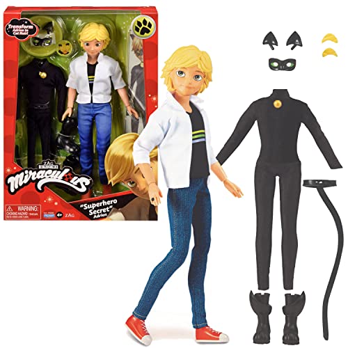 BANDAI - Miraculous Ladybug y Cat Noir – Muñeco – Adrien y Cat Noir – Muñeco articulados 26 cm