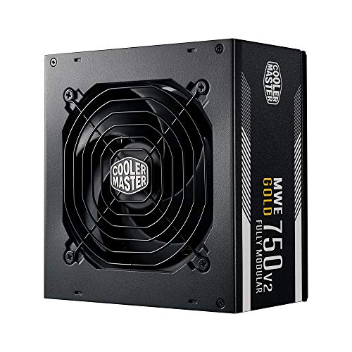 Cooler Master MWE 750 Gold V2 - Fuente de Alimentación 750W Modular (Enchufe EU), 80 PLUS Gold, Cableado Negro Plano, Ventilador HDB 120 mm, Umbral de Alta Temperatura - 5 Años de Garantía