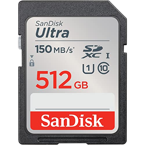 SanDisk Ultra SDXC UHS-I Speicherkarte 512 GB (Für Kompaktkameras der Einstiegs- und Mittelklasse, Full HD-Videos, U1, C10,V10, bis 150 MB/s Lesegeschwindigkeit, 10 Jahre Garantie)
