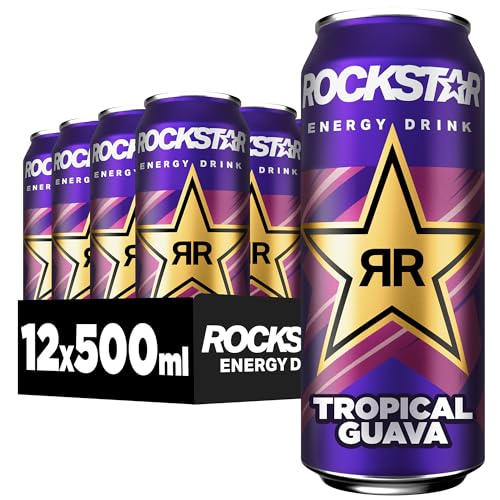 Rockstar Energy Drink Tropical Guava Geschmack - Koffeinhaltiges Erfrischungsgetränk für den Energie Kick, EINWEG (12 x 500ml) (Verpackungsdesign kann abweichen)