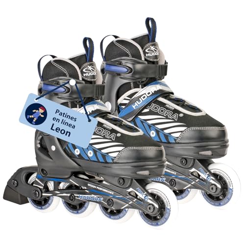 HUDORA Patines de ruedas Leon negro/azul - Patines para niños / adolescentes y adultos - tallas 29-32 - ajustables en 4 tallas - cómodos y elegantes