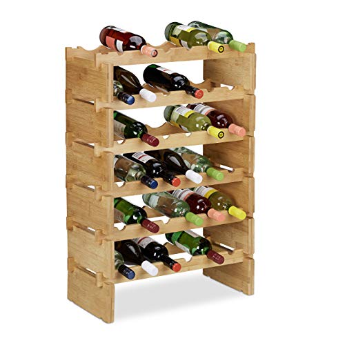Relaxdays Weinregal stapelbar, Bambus Flaschenhalter für 36 Flaschen Wein, erweiterbarer Weinständer mit 6 Ebenen, Natur