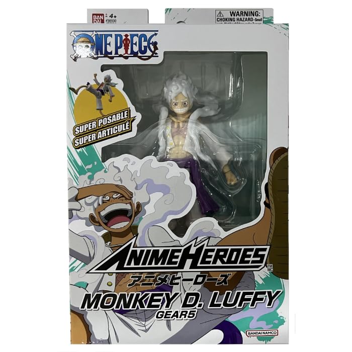 BANDAI – Anime Heroes – Figura Anime Heroes – Figura de Anime Heroes 17 cm – Monkey D. Luffy Gear 5 – Licencia Oficial de One Piece – Figura articulada Luffy Version Gear 5 – Juguete Infantil de 4