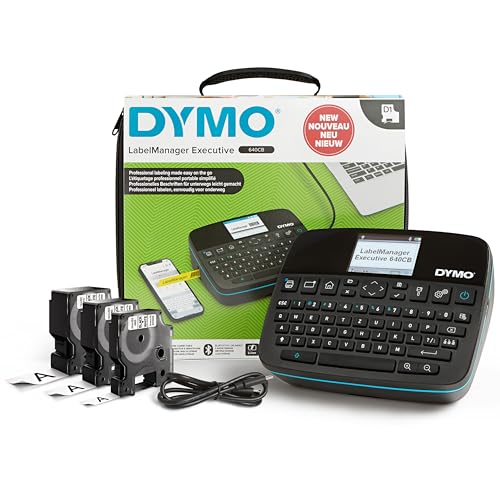 DYMO LabelManager Executive 640 CB Imprimante d'étiquettes Portable avec Sac de Transport et 3 Cassettes D1 | Étiqueteuse compacte | Clavier QWERTZ | Connectivité Bluetooth et USB