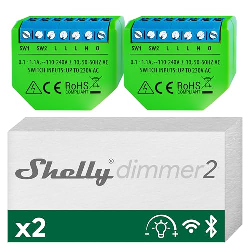 Shelly Dimmer 2 atenuador WLAN Smart Home, compatible con Alexa, Echo y Google Home, sin hub, reacondicionamiento, medición del consumo, instalación detrás de un enchufe o interruptor de luz
