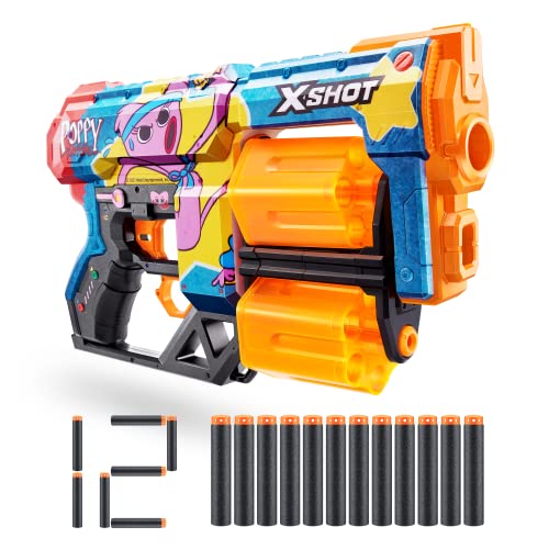 XSHOT Skins Dread Blaster - Poppy Playtime (Kissy) di Zuru con 12 freccette, doppia canna girevole, tecnologia Air Pocket, giocattolo in schiuma per bambini, ragazzi e adulti