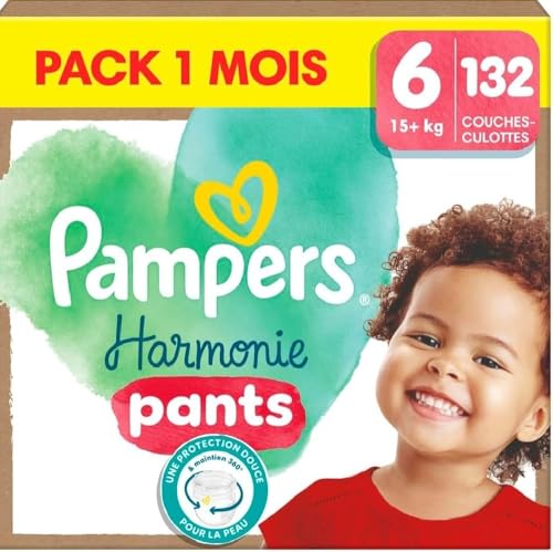 Pampers Harmonie Pants, Taille 6, 132 Couches-Culottes, 15kg+, Protection Douce Pour La Peau Et Maintien Confortable 360°, Pack 1 Mois