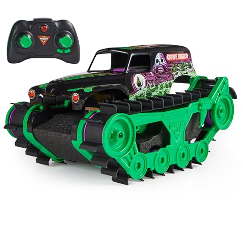 Monster Jam, Grave Digger Trax Véhicule d'extérieur télécommandé, échelle 1:15, Jouets pour Enfants pour garçons et Filles à partir de 4 Ans
