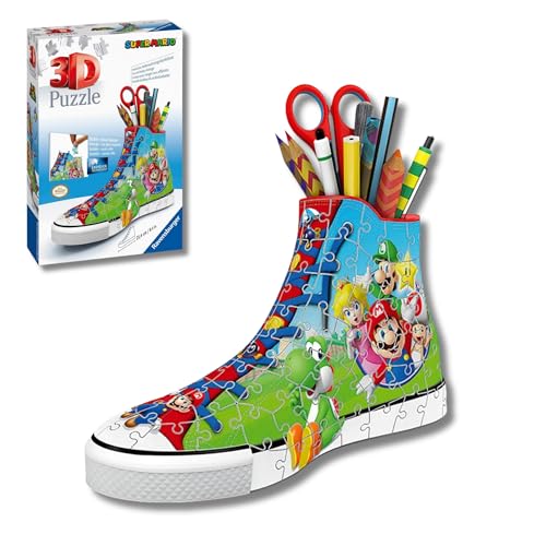Ravensburger - Puzzle 3D Niños Portalápices Sneaker Super Mario | Puzzles 3D para Niños De 8 Años O Más | Maquetas para Montar De 108 Piezas | Regalo Niño 8 Años O Más
