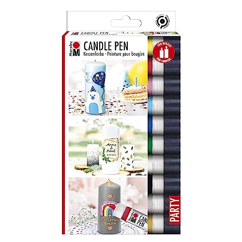 Marabu 1805000009882 Candle Pen Set de 10 velas de 25 ml, color cremoso y suave, a base de agua, resistente a la luz, inodoro, resistente a la intemperie, fácil decoración de velas