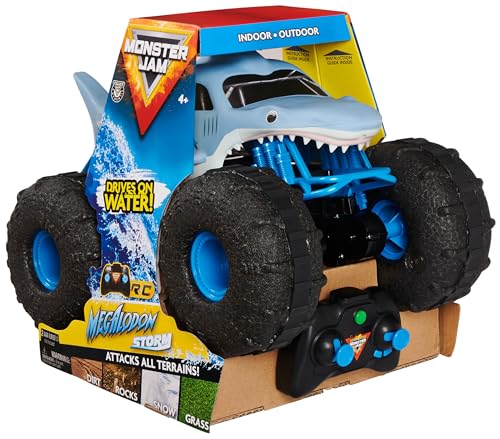 Monster Jam - Véhicule RC Megalodon Storm - Voiture Radiocommandée Monster Truck - Echelle 1:15 - Jeu Jouet - Voiture enfant - Jouet Enfant 4 Ans et +, Gris