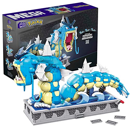 Mega Pokémon Figuren Bauset Garados, 2.186 Teile, vollständig mechanisiertes und bewegliches Bauspielzeug mit Display-Ständer, Pokémon Spielzeug, Spielzeug ab 12 Jahren, HGC24