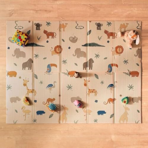 Nuby - Tapis d'Éveil Réversible - Tapis de Jeux Bébé Sécurisé - Léger et Pliable - Facile à Plier, Ranger et Transporter - avec Un Design Amusant - 200x150x1cm - Jeu Bébé dès la Naissance