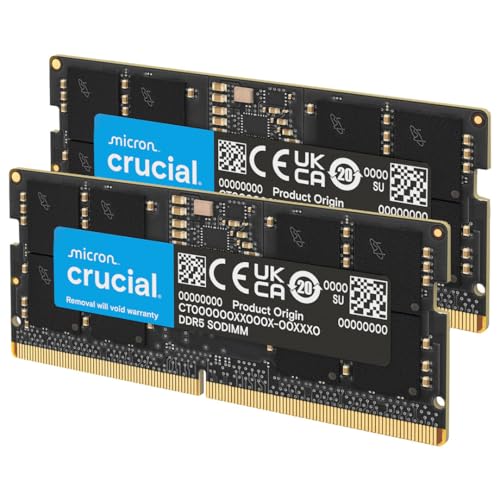 Crucial RAM 32Go Kit (2x16Go) DDR5 5600MHz (ou 5200MHz ou 4800MHz) Mémoire pour Ordinateur Portable CT2K16G56C46S5