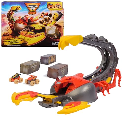 Monster Jam, El Toro Loco Venom Velocity Scorpion, Mini Jams, Coffret de 2 Monster Trucks exclusifs El Toro Loco et Max-D en métal moulé à l'échelle 1:87, Jouets pour garçons à partir de 3 Ans