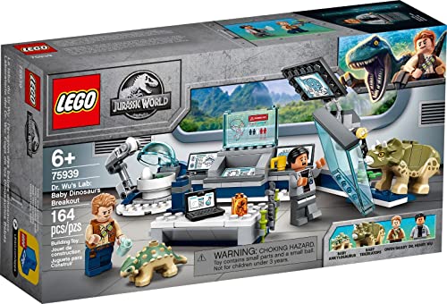 LEGO 75939 Jurassic World Le labo de Dr WU : l'évasion des bébés Dinosaures, Jouet Enfants 6 Ans avec Figurine Tricératops
