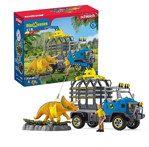 Schleich Dinosaurs 42565 — Misión de Transporte, 43 Piezas — Incluye Figura de Dinosaurio de Juguete Triceratops y Camión de Transporte — Juguetes de Dinosaurios — Juguetes para Niños de 4 Años o Más