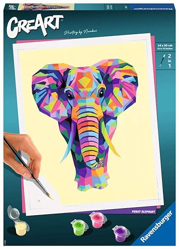 Ravensburger – CreArt grand format 24x30 cm – Eléphant – Loisir créatif – Peinture par numéros – Adulte – Activité détente et créative – Dès 12 ans – 28995 – Version française