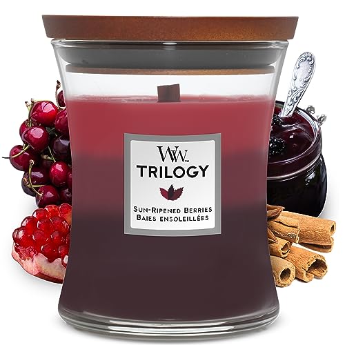 WoodWick Trilogy vela perfumada mediana en forma de reloj de arena con Pluswick Innovation, Bayas maduras