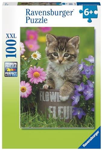 Ravensburger - Puzzle Enfant - Puzzle 100 p XXL - Chaton Parmi Les Fleurs - Dès 6 Ans - 10847