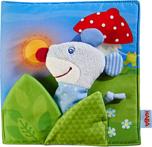 HABA 304211 - Libro in stoffa "Buona notte", molto divertimento per bambini dai 6 mesi in su, con topo come figura delle dita, ottimo regalo per nascita e battesimo