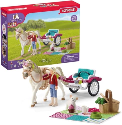 Schleich Horse Club 42467 — Set de Carruaje, 32 Piezas — Incluye Figura de Niña, Poni y Accesorios de Picnic — Animales de Juguete Coleccionables — Juguetes para Niños de 5 Años o Más