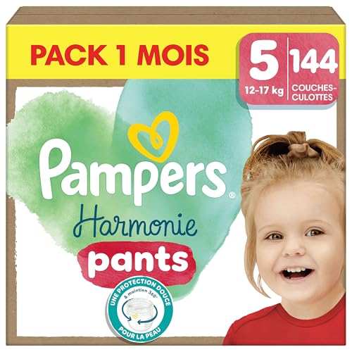 Pampers Harmonie Pants, Taille 5, 144 Couches-Culottes, 12-17kg, Protection Douce Pour La Peau Et Maintien Confortable 360°, Pack 1 Mois