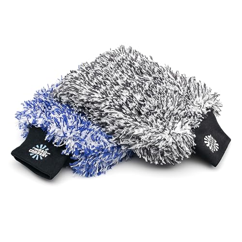 The Rag Company Cyclone Ultra Lot de 2 gants de toilette en microfibre coréenne 70/30, rembourrage en mousse, anti-rayures, non pelucheux, parfaits pour un lavage sans rinçage, 20,3 x 22,9 cm, bleu et