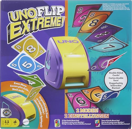Mattel Games Jeu de Cartes UNO Flip Extrême, pour Enfants, Adultes et familles, associe UNO Flip et UNO Extrême en Un Seul Jeu, JCH61