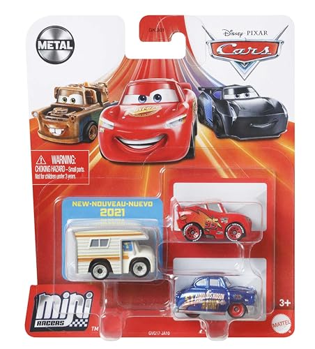 Mattel Disney Pixar Cars Mini Racers, Assortimento da 3 Macchinine, Giocattolo per Bambini 3+ anni, GKG01 (modelli /colori assortiti)