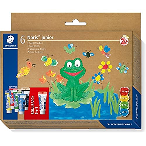 STAEDTLER Noris colori a dita, set di 6 colori differenti, ideali per carta, cartone, legno, vetro e specchi, barattoli da 100 ml, 8816 D