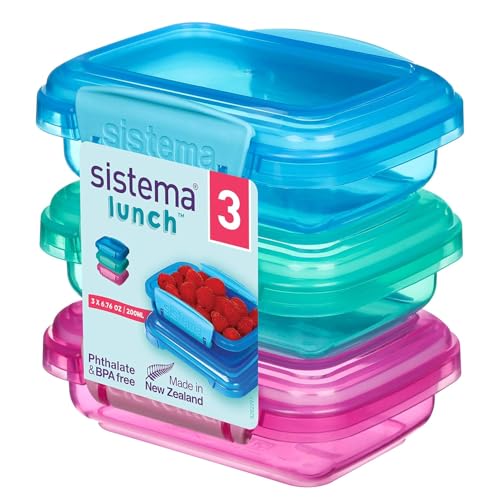 Sistema Lunch recipientes para guardar alimentos | 200 ml | Tarrinas pequeñas para aperitivos | Sin BPA | Colores variados | 3 unidades