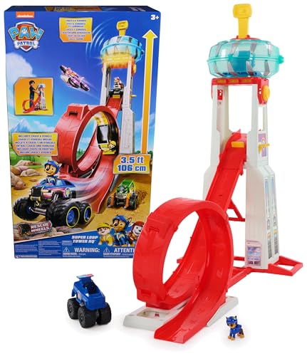 Paw Patrol: Quartier Generale Superloop, con Luci, Suoni, Propulsore per Veicoli, Action Figure e Veicolo Giocattolo di Chase, Giocattoli per Bambini e Bambine, 3+ Anni