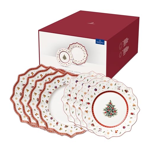Villeroy & Boch – Toy's Delight Teller Set 8 Teilig, Speiseteller und Frühstücksteller, Geschirr Weihnachten Set, Essteller, Weihnachtsgeschirr, Weihnachtsteller Set 4 Personen Toys, Porzellan