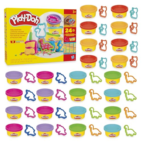 Play-Doh, La fête des Couleurs, Loisirs créatifs avec pâte à Modeler pour Filles et Garçons dès 3 Ans, 24 Pots de 56 g, 6 Couleurs, Idèe Cadeaux pour Anniversaires