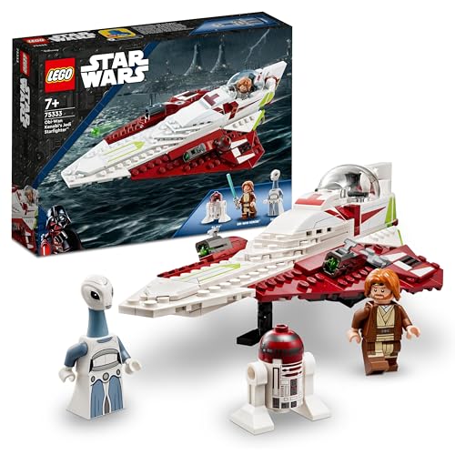 LEGO Star Wars Jedi Starfighter di Obi-Wan Kenobi, Modellino da Costruire di Astronave Giocattolo da l'Attacco dei Cloni con Spada Laser, Figura di Droide R4-P17 e Minifigure Personaggio Taun We 75333