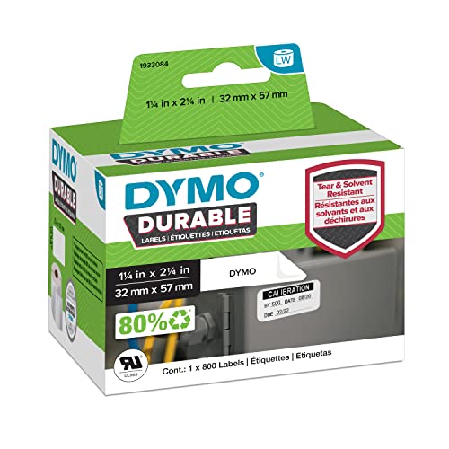 DYMO LW Étiquettes industrielles résistantes | authentique | plastique blanc | 32 x 57 mm | 1 rouleaux de 800) | pour étiqueteuses LabelWriter 450/550 et 4XL/5XL