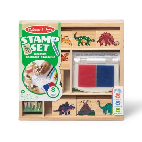 Melissa & Doug - Holzstempel-Set Dinosaurier mit 8 Stempeln, Stempelkissen und Buntstiften, Kreatives Spielzeug, Für Kinder ab 4 Jahren
