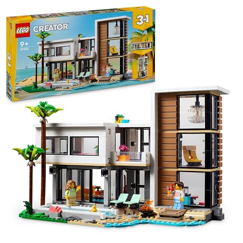 LEGO Creator 3 in 1 Casa Moderna, Modellino da Costruire di Casa da Spiaggia Trasformabile in Edificio Urbano a 3 Piani o Baita, Giochi per Bambini e Bambine da 9 Anni, Idea Regalo di Compleanno 31153