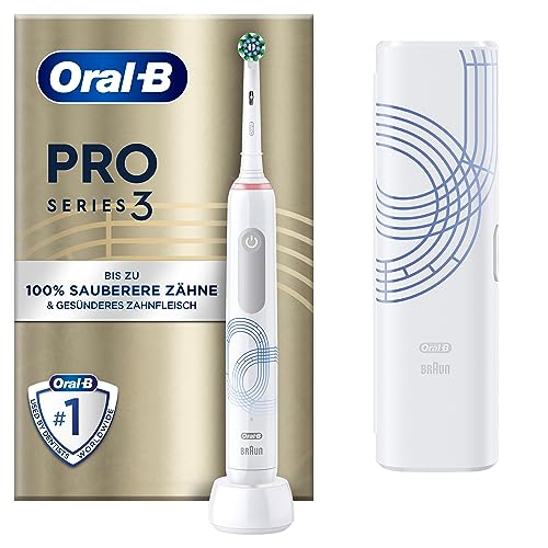 Oral-B Pro Series 3 Elektrische Zahnbürste/Electric Toothbrush, 1 Aufsteckbürste, 3 Putzmodi und visuelle 360° Andruckkontrolle für Zahnpflege, Reiseetui, Special Edition, Designed by Braun, white