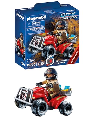 Playmobil 71090 Pompier et Quad - City Action - avec Un Personnage, Un Quad avec Moteur à rétro-Friction et Divers Accessoires - Intervention Poursuite - Dès 4 Ans