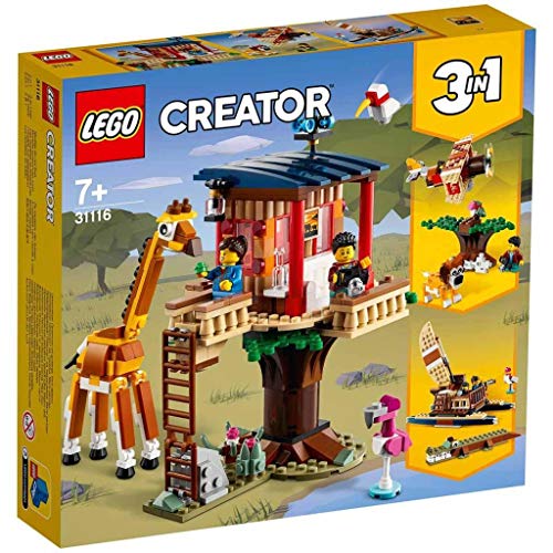 LEGO 31116 Creator 3-en-1 La Cabane dans l’Arbre du Safari, Jouet de Construction, avec Bateau, Avion et Figurines Animaux de la Savane, Minifigurines
