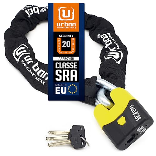 URBAN U8K120 Antivol Moto Chaîne Homologué SRA, Sécurité Maximale Niveau 20, Ø15mm Acier Trempé, Double Verrouillage, Serrure Anti-Crochetage, Fixation Garage, Antivol Vélo Électrique Scooter, 120cm