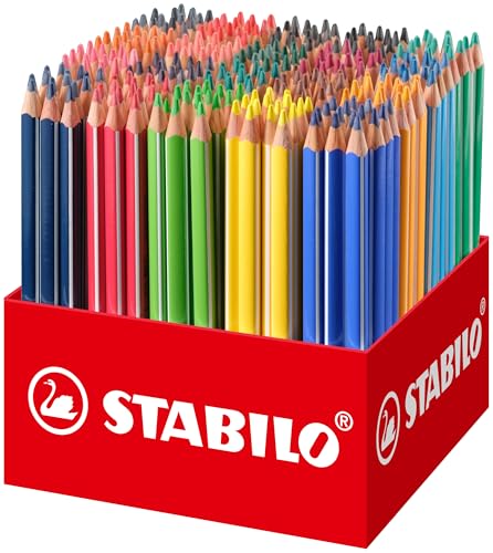 STABILO - Lápiz de color triangular, grueso Trio thick - Set escolar con 300 unidades, 20 colores surtidos